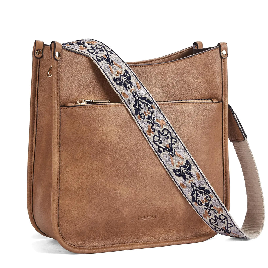Telena Crossbody Purses for Women Trendy Vegan Leather Purses for Women Bucket Hobo Bags Handbags with Adjustable Guitar Strap Camel Brown